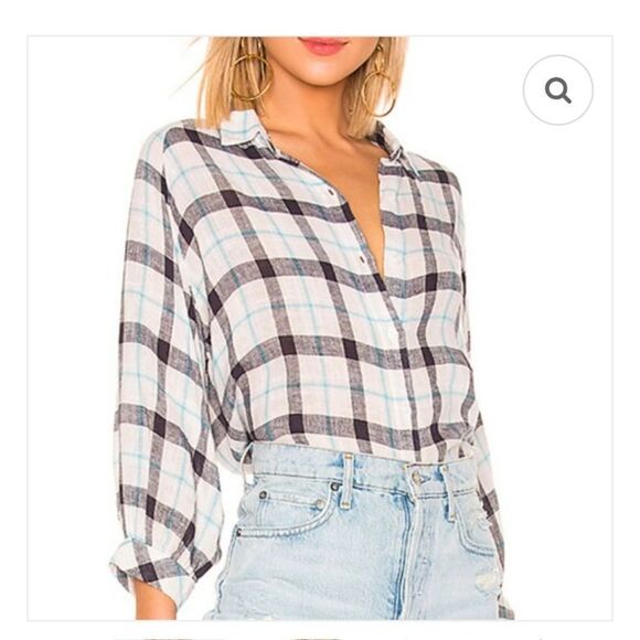 Rails medium top shirt button down plaid linen blend - Picture 1 of 8